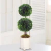 DOUBLE BALL TOPIARY IN CANISTER VASE (WHD118-GR)