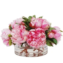 Faux Peonies in Open Cylinder Vase 9"