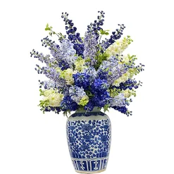 MIXED DELPHINIUM IN CERAMIC VASE 50"