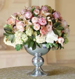 MIXED FLOWER IN SILVER BOWL (WHICON09-PKWH)