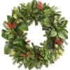 Pine Needles & Holly Wreath 24"