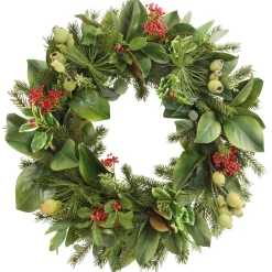 Pine Needles & Holly Wreath 24"