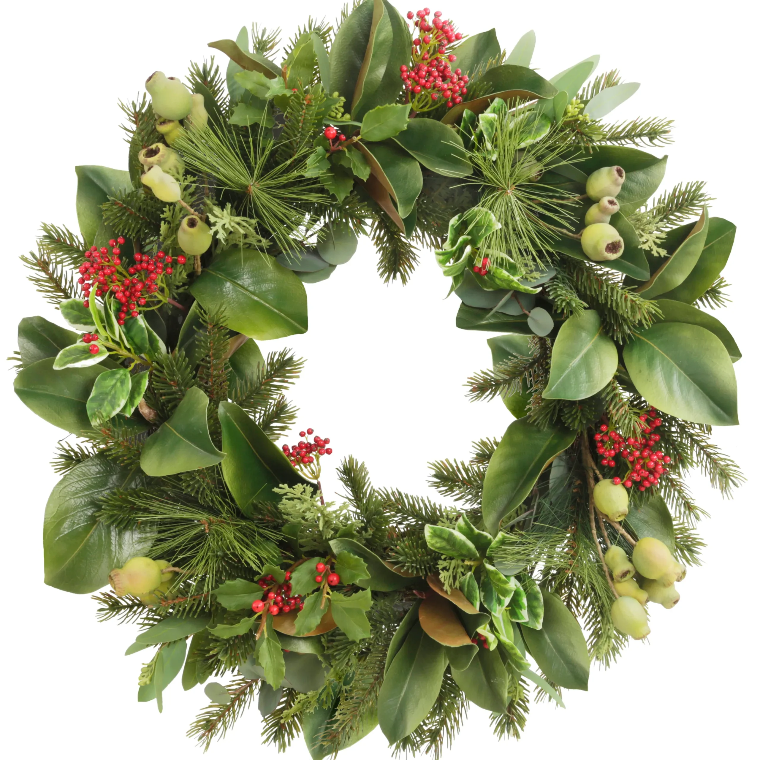 Pine Needles & Holly Wreath 24"