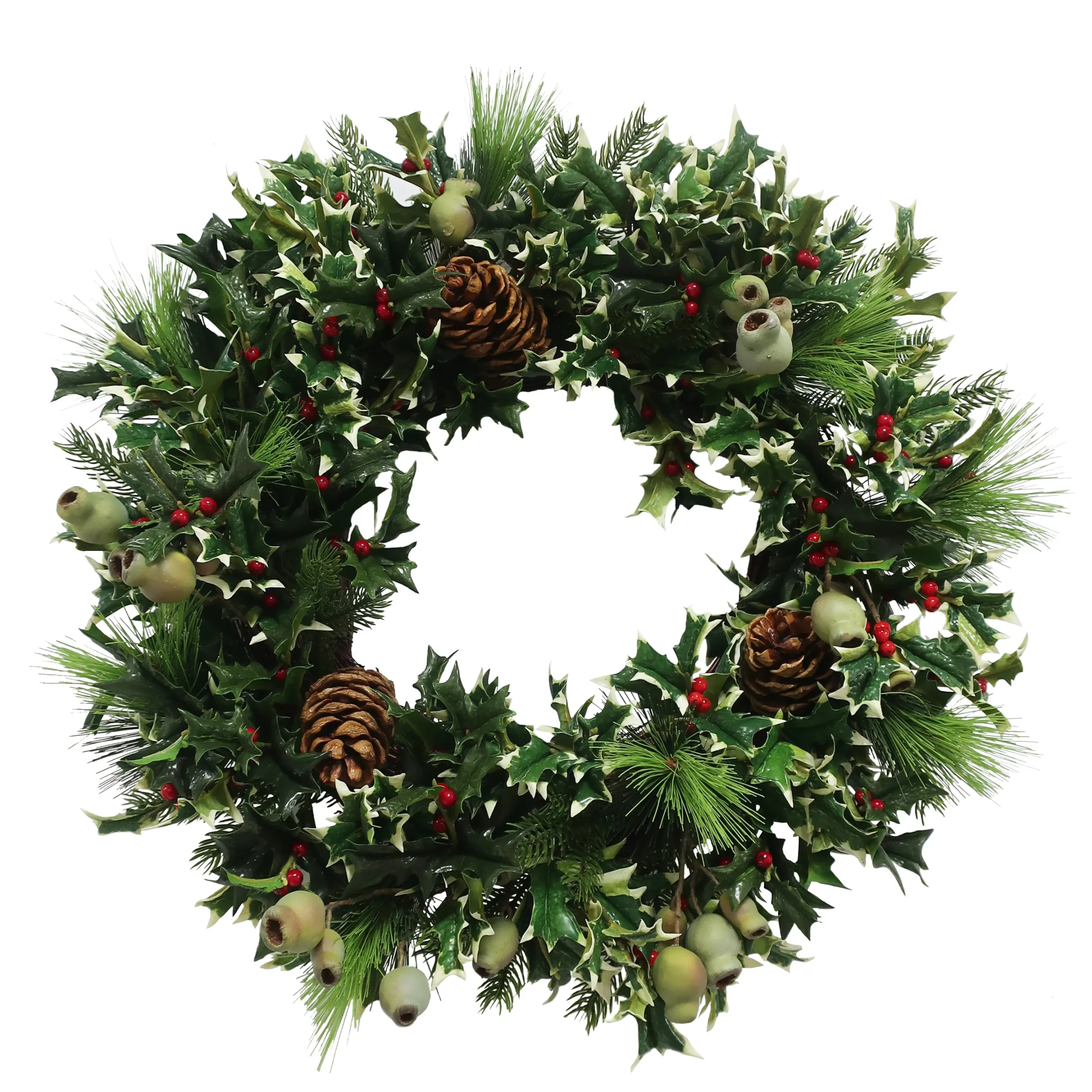 Pointed Holly Wreath 24"