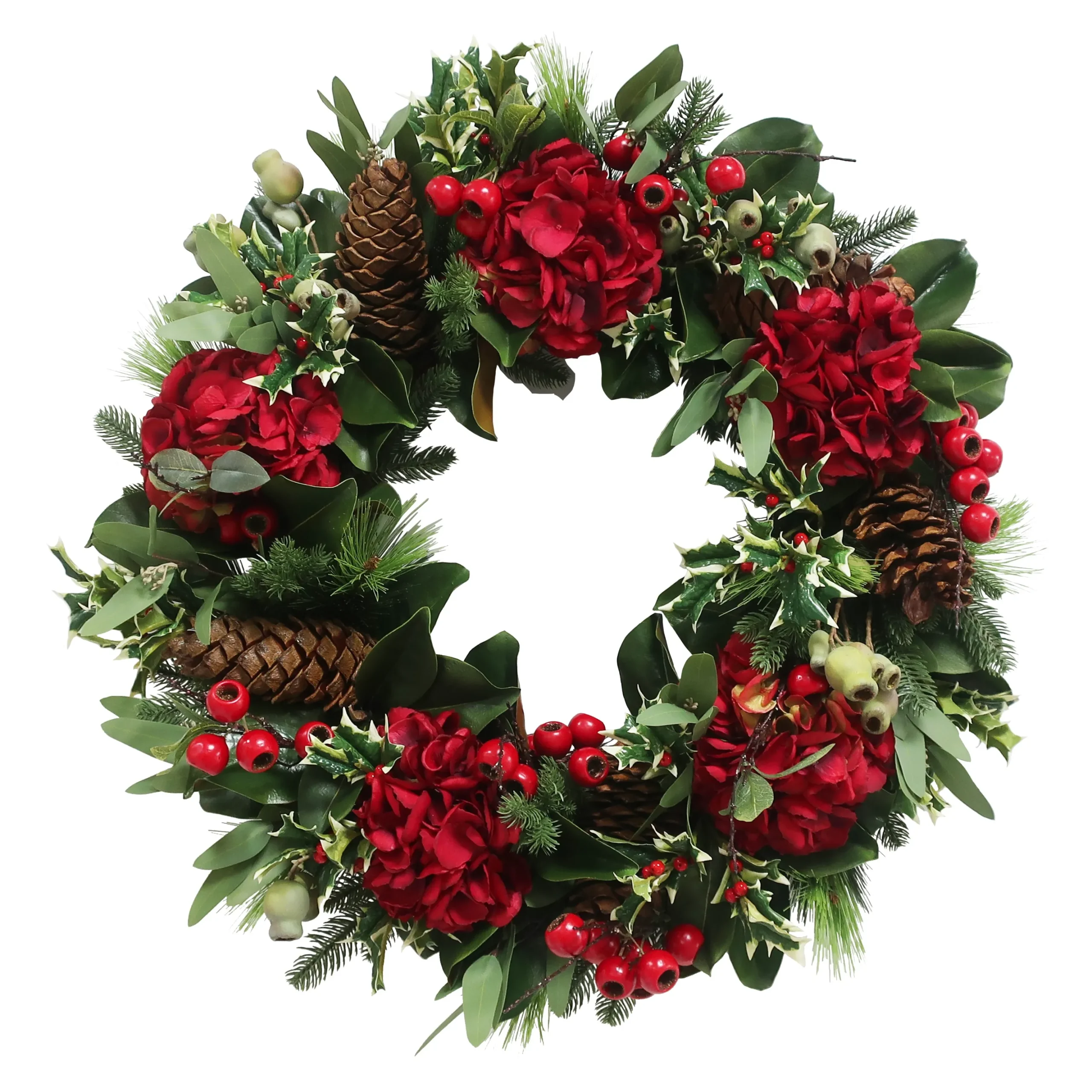 Red Hydrangea Holiday Wreath 30"