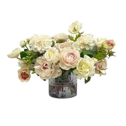 Rose and Ranunculus in Cut Glass 15"