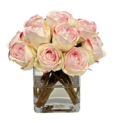 Rose Bud in Square Glass 9"