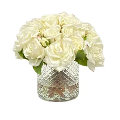 White Roses in Diamond Cut Vase 12"